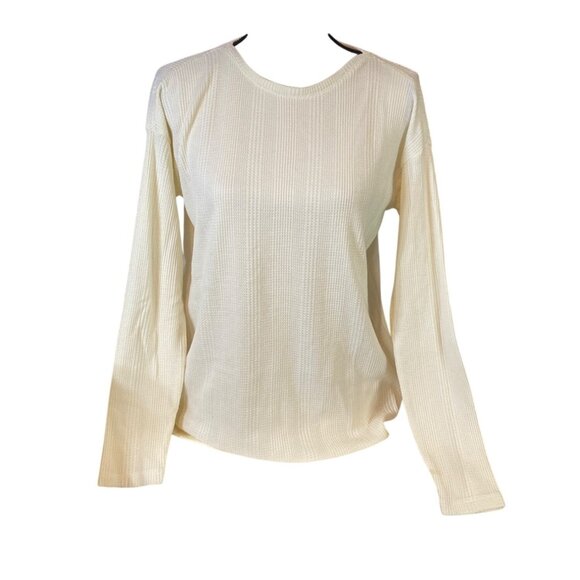 Eddie Bauer Womens Top Small Cream Waffle Knit Long Sleeve Pullover Cabincore - Picture 1 of 9